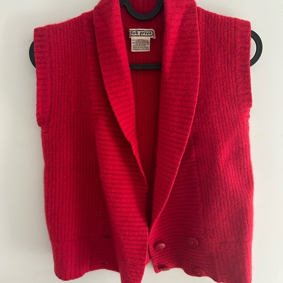 Vibrant Red Vintage Lambswool Rabbit Hair Blend Sweater Vest double breasted Med - Picture 9 of 9